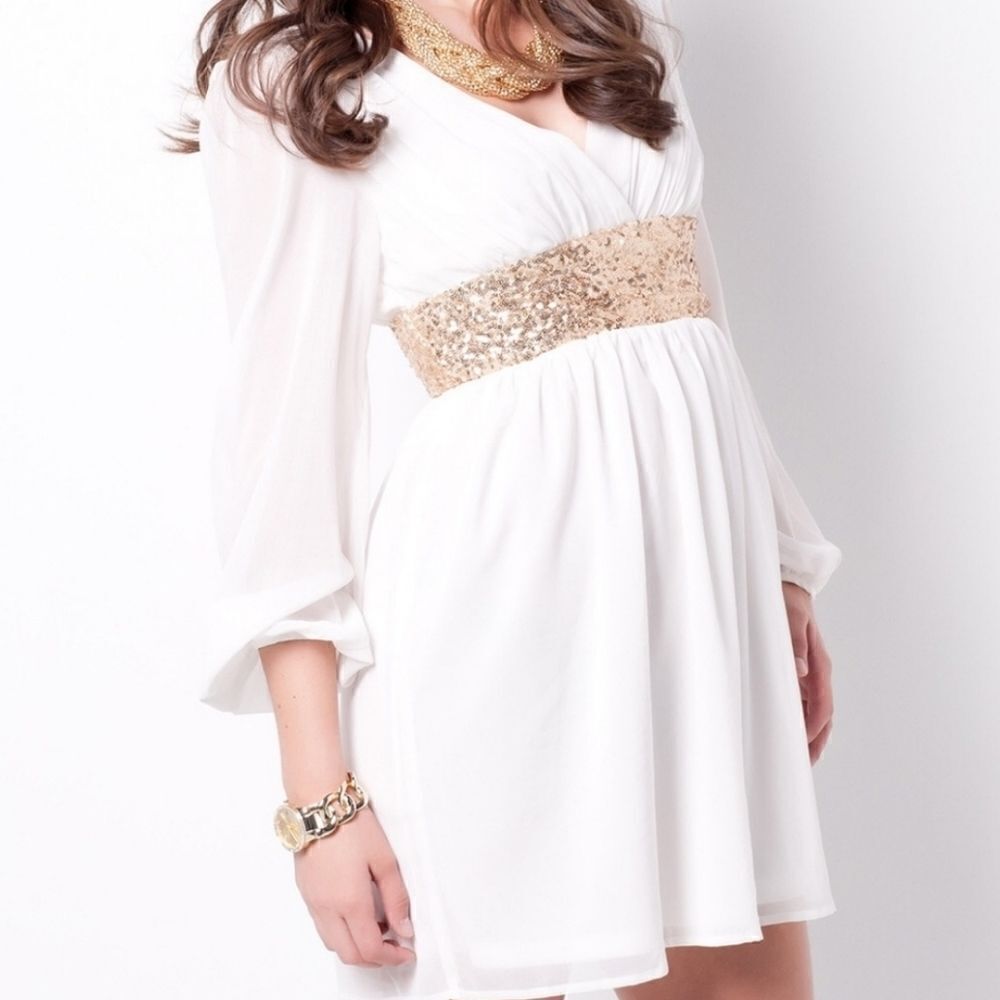 Red Clover Long Sleeve Snow White and Sequin Dress
